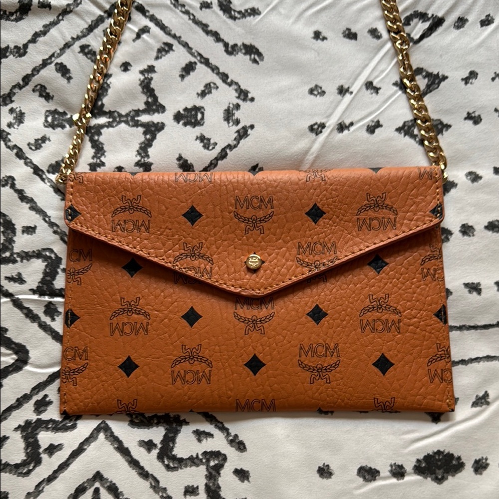 MCM Tan Leather Envelope clutch Bag